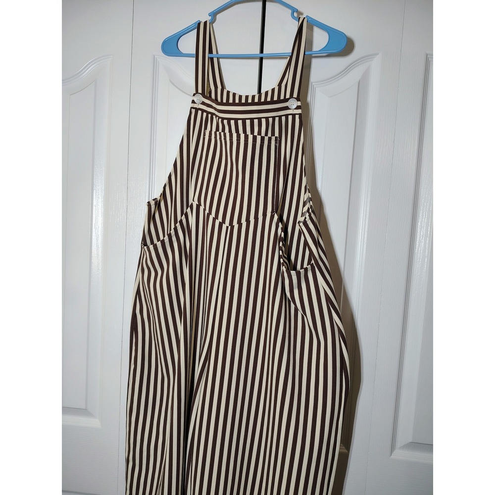 Halara Brown Striped Wide Leg Overalls XL Petite Sleeveless Pockets Jumpsuit - Picture 4 of 8